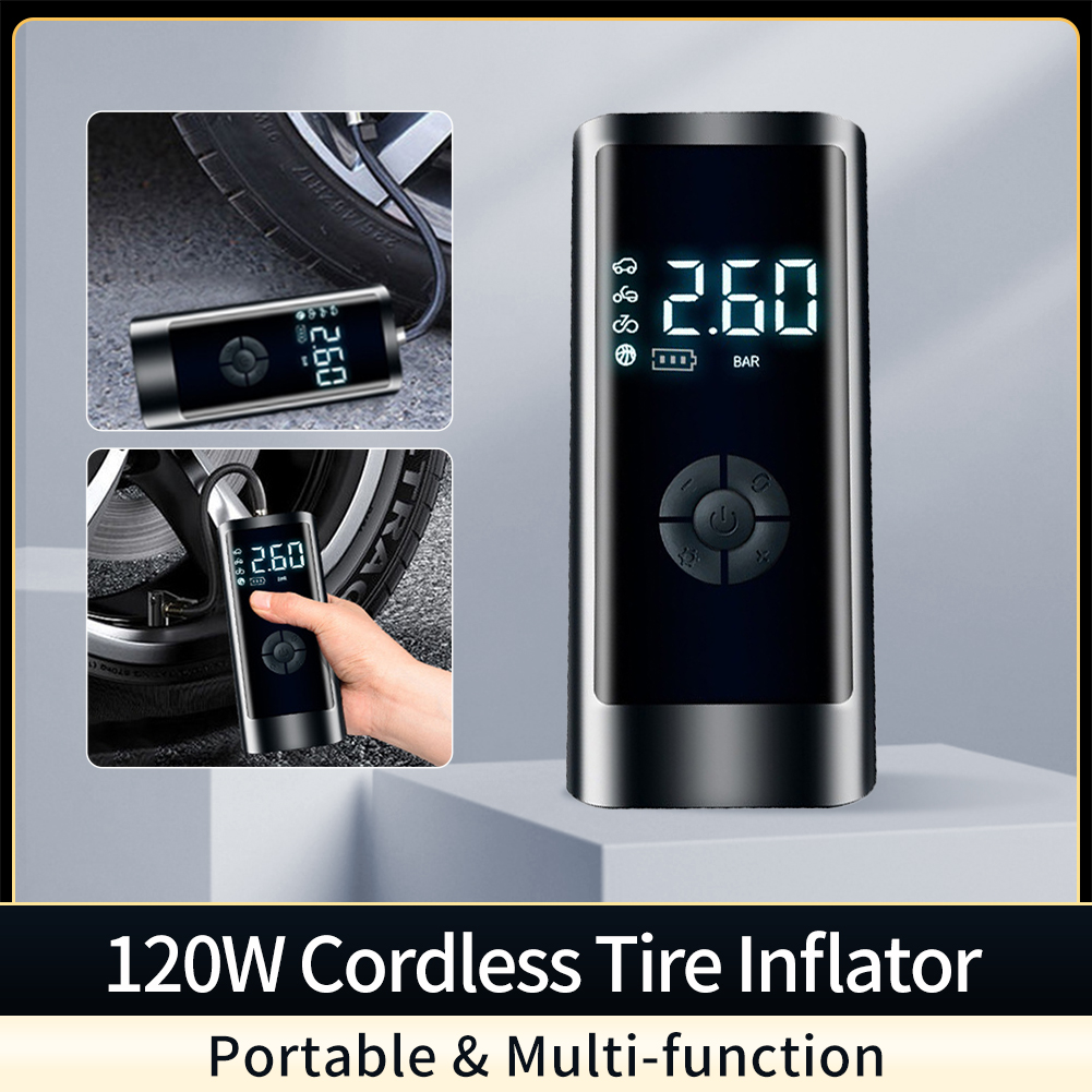 6000mAh Mini Car Air Compressor 260PSI Portable Tire Inflator Wireless Digital Inflatable Pump for Motorcycle Bicycle Tyre Balls