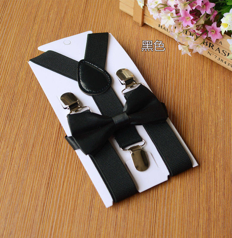 M&B home Kids Boys British Gentleman Elastic Suspenders + Bow Tie Wedding Party Best Man Formal Outfit Adjustable Y-Back Strap Tuxedo Suit Accessories