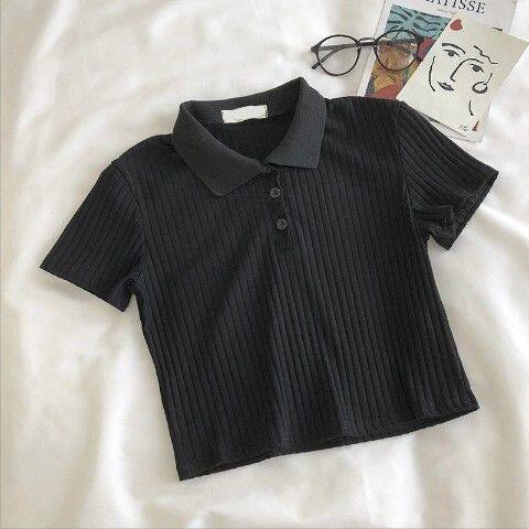 Polo shirt for women korean fever style short sleeve skinny knit crop top tshirt