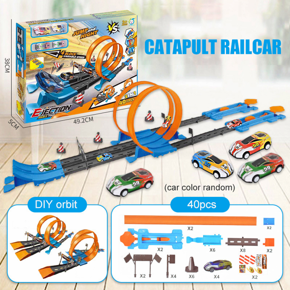 Kmoist 40pcs Hot Wheels Race Track Car Set Hotwheel Thomas Train Model Toys Kids Catapult Rail Racing Cars DIY Assembled Railway Kits Educational Birthday Gift for Boys Children Toy