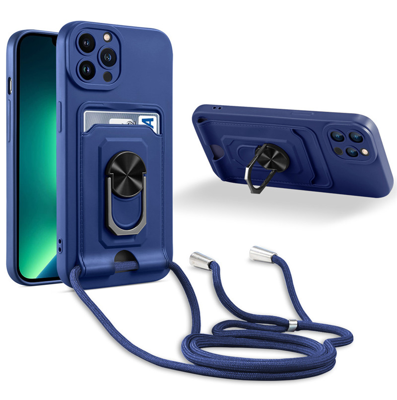 For Apple iPhone 15 14 13 11 12 Pro Max Plus mini Phone Case, Crossbody Necklace Strap Lanyard Magnetic Ring Card Slots Holder Cover