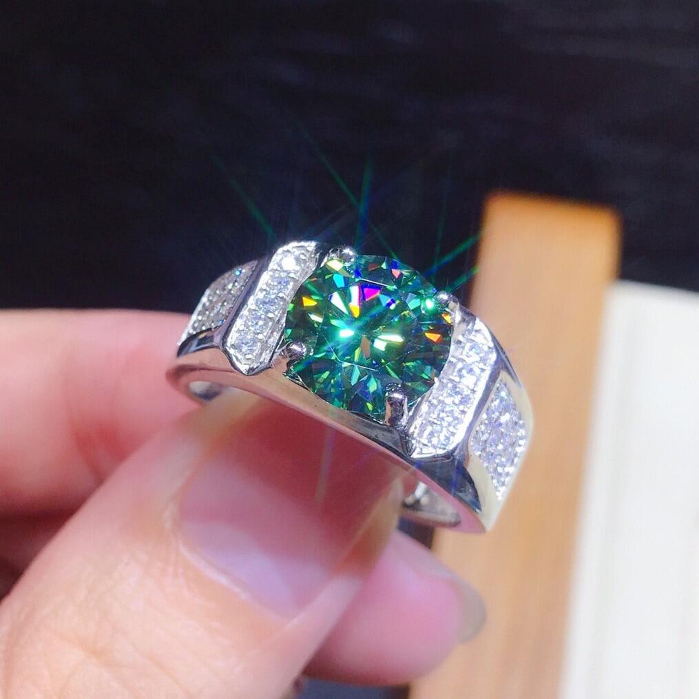 Solitaire Male 2ct Green Diamond Ring 925 sterling silver Jewelry Engagement Wedding band Rings for men Luxury Party accessory