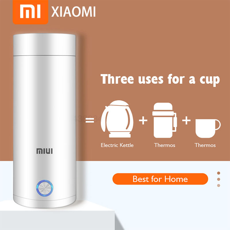 ❀ MIUI Electric Kettle And Vacuum flask Portable USB charging 400ML Electric Kettle 300W Water Heating Cup A Small Household Dormitory Student Automatic Electric Hot Water Mug Thermos Water Bottle